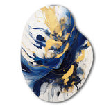 Dark Blue and Gold Strokes V - Asymmetric Metal Wall Art