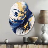 Dark Blue and Gold Strokes V - Asymmetric Metal Wall Art