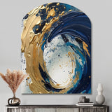 Dark Blue and Gold Strokes VI - Asymmetric Metal Wall Art