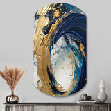 Dark Blue and Gold Strokes VI - Asymmetric Metal Wall Art