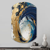 Dark Blue and Gold Strokes VI - Asymmetric Metal Wall Art