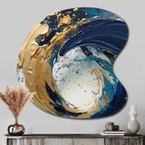 Dark Blue and Gold Strokes VI - Asymmetric Metal Wall Art