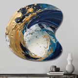 Dark Blue and Gold Strokes VI - Asymmetric Metal Wall Art