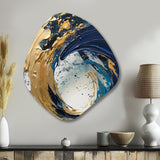 Dark Blue and Gold Strokes VI - Asymmetric Metal Wall Art