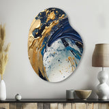 Dark Blue and Gold Strokes VI - Asymmetric Metal Wall Art