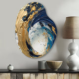 Dark Blue and Gold Strokes VI - Asymmetric Metal Wall Art