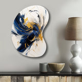 Dark Blue and Gold Strokes VII - Asymmetric Metal Wall Art