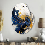 Dark Blue and Gold Strokes VII - Asymmetric Metal Wall Art