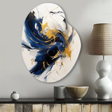 Dark Blue and Gold Strokes VII - Asymmetric Metal Wall Art