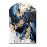 Dark Blue and Gold Strokes XII - Asymmetric Metal Wall Art