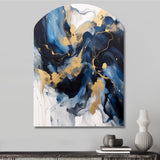 Dark Blue and Gold Strokes XII - Asymmetric Metal Wall Art