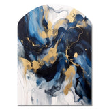 Dark Blue and Gold Strokes XII - Asymmetric Metal Wall Art