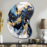 Dark Blue and Gold Strokes XII - Asymmetric Metal Wall Art