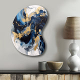 Dark Blue and Gold Strokes XII - Asymmetric Metal Wall Art