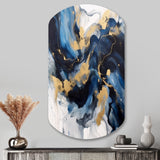 Dark Blue and Gold Strokes XII - Asymmetric Metal Wall Art