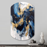 Dark Blue and Gold Strokes XII - Asymmetric Metal Wall Art