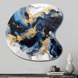 Dark Blue and Gold Strokes XII - Asymmetric Metal Wall Art