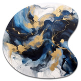 Dark Blue and Gold Strokes XII - Asymmetric Metal Wall Art