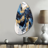 Dark Blue and Gold Strokes XII - Asymmetric Metal Wall Art