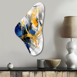 Dark Blue and Gold Strokes XIV - Asymmetric Metal Wall Art