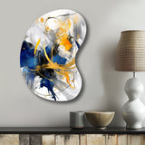 Dark Blue and Gold Strokes XIV - Asymmetric Metal Wall Art