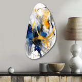 Dark Blue and Gold Strokes XIV - Asymmetric Metal Wall Art