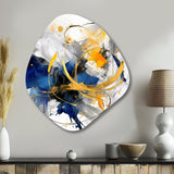 Dark Blue and Gold Strokes XIV - Asymmetric Metal Wall Art