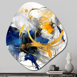 Dark Blue and Gold Strokes XIV - Asymmetric Metal Wall Art