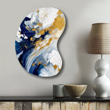 Dark Blue and Gold Strokes XXIII - Asymmetric Metal Wall Art