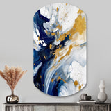 Dark Blue and Gold Strokes XXIII - Asymmetric Metal Wall Art