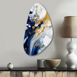 Dark Blue and Gold Strokes XXIII - Asymmetric Metal Wall Art