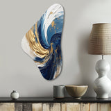 Dark Blue and Gold Spiral IV - Asymmetric Metal Wall Art