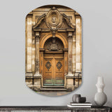 Old Wooden Door With Carvings in Paris, France I - Asymmetric Metal Wall Art