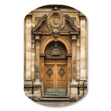 Old Wooden Door With Carvings in Paris, France I - Asymmetric Metal Wall Art