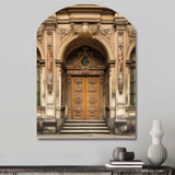 Old Wooden Door With Carvings in Paris, France II - Asymmetric Metal Wall Art