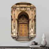 Old Wooden Door With Carvings in Paris, France II - Asymmetric Metal Wall Art