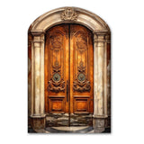 Old Wooden Door With Carvings in Paris, France III - Asymmetric Metal Wall Art