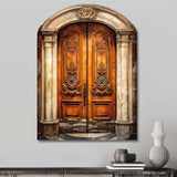 Old Wooden Door With Carvings in Paris, France III - Asymmetric Metal Wall Art