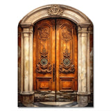 Old Wooden Door With Carvings in Paris, France III - Asymmetric Metal Wall Art