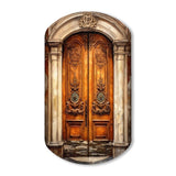 Old Wooden Door With Carvings in Paris, France III - Asymmetric Metal Wall Art