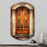 Old Wooden Door With Carvings in Paris, France III - Asymmetric Metal Wall Art