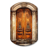 Old Wooden Door With Carvings in Paris, France III - Asymmetric Metal Wall Art