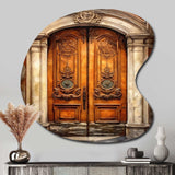 Old Wooden Door With Carvings in Paris, France III - Asymmetric Metal Wall Art