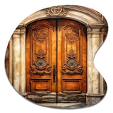 Old Wooden Door With Carvings in Paris, France III - Asymmetric Metal Wall Art