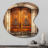 Old Wooden Door With Carvings in Paris, France III - Asymmetric Metal Wall Art