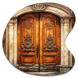 Old Wooden Door With Carvings in Paris, France III - Asymmetric Metal Wall Art