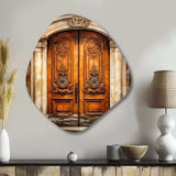 Old Wooden Door With Carvings in Paris, France III - Asymmetric Metal Wall Art