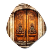 Old Wooden Door With Carvings in Paris, France III - Asymmetric Metal Wall Art