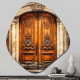 Old Wooden Door With Carvings in Paris, France III - Asymmetric Metal Wall Art