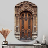 Old Wooden Door With Carvings in Paris, France IV - Asymmetric Metal Wall Art